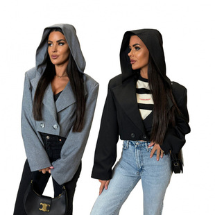 AliExpress cross-border foreign trade Asia Europe and the United States 2024 fashion casual long sleeve short hooded suit jacket