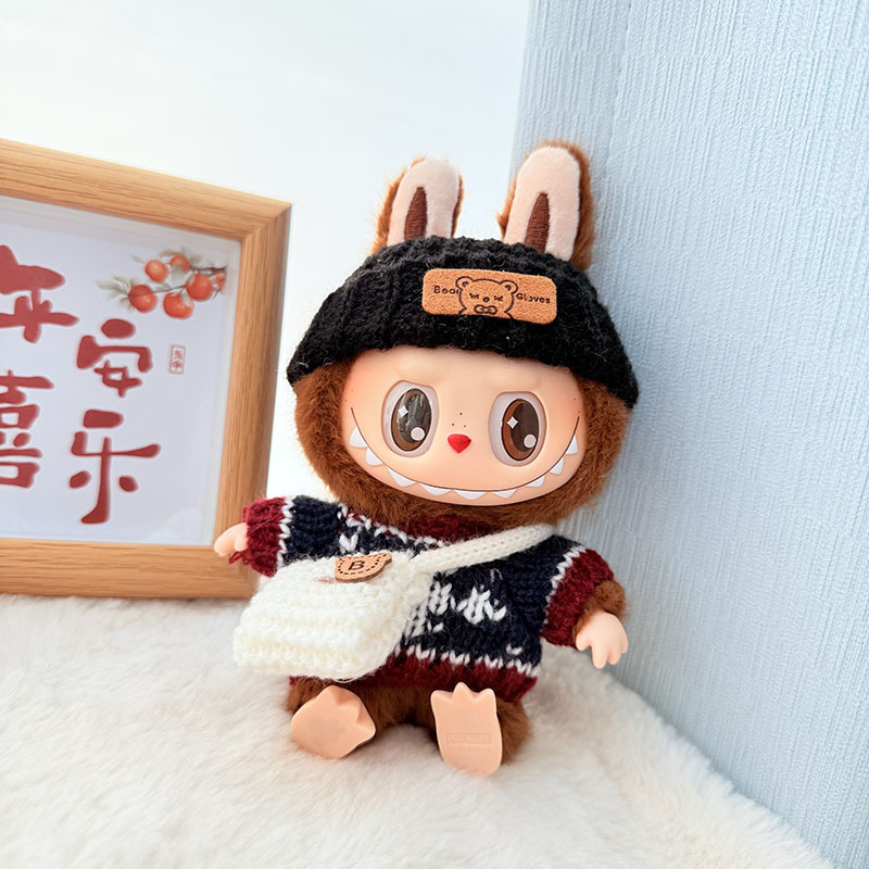 Solo ropa] Llavero de primera y segunda generación Labubu colgante de ropa Rabubu ropa de bebé suéter de punto traje de sombrero
