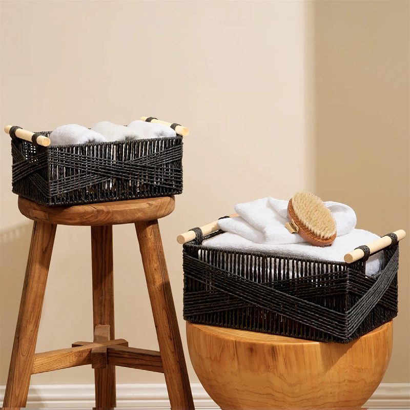 Cesta de almacenamiento de cuerda de papel ecológica de caña sala de estar de baño de escritorio de madera maciza mano americana cesta de tejido a mano