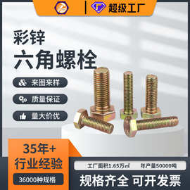 镀彩锌高强度碳钢外六角螺栓 加工定制国标加长全牙螺纹螺丝厂家