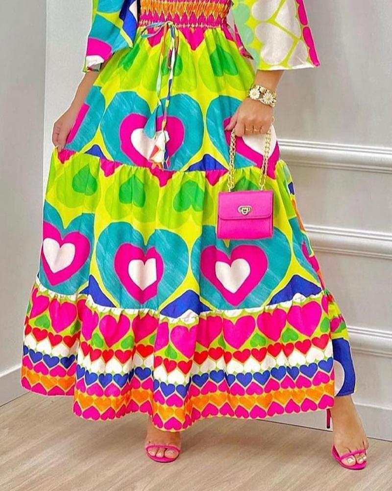 Women's Regular Dress Vacation Off Shoulder Printing 3/4 Length Sleeve Heart Shape Knee-Length Holiday Beach display picture 3