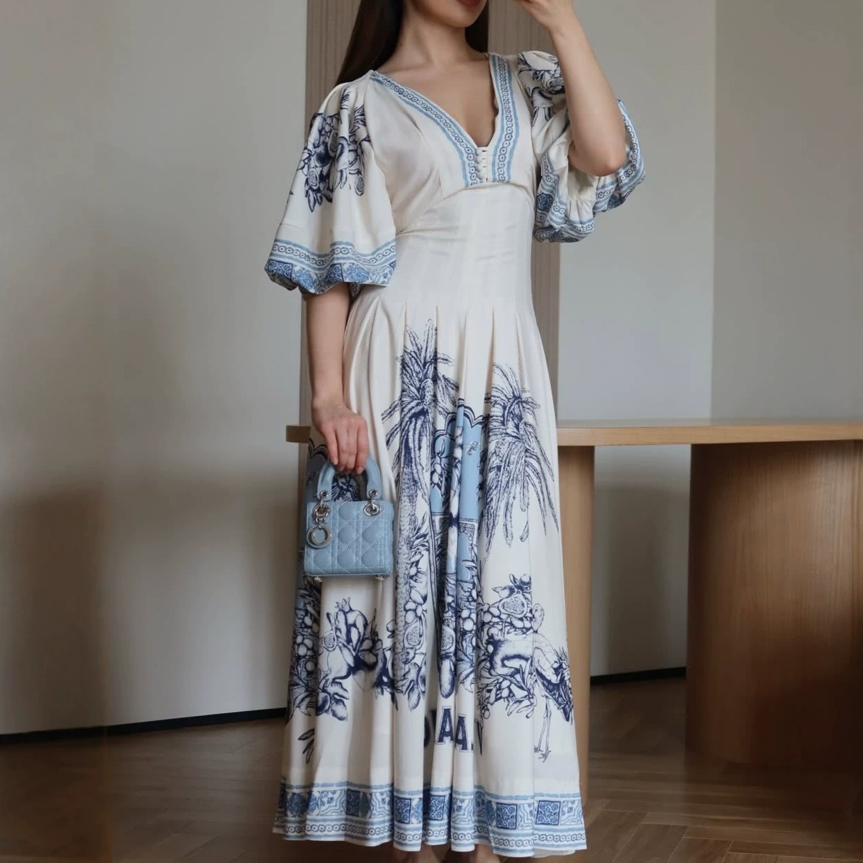 European and American Amazon Women's Clothing 2026 New Fashion V-Neck Short-Sleeve Bohemian Print Simple Flared Dress