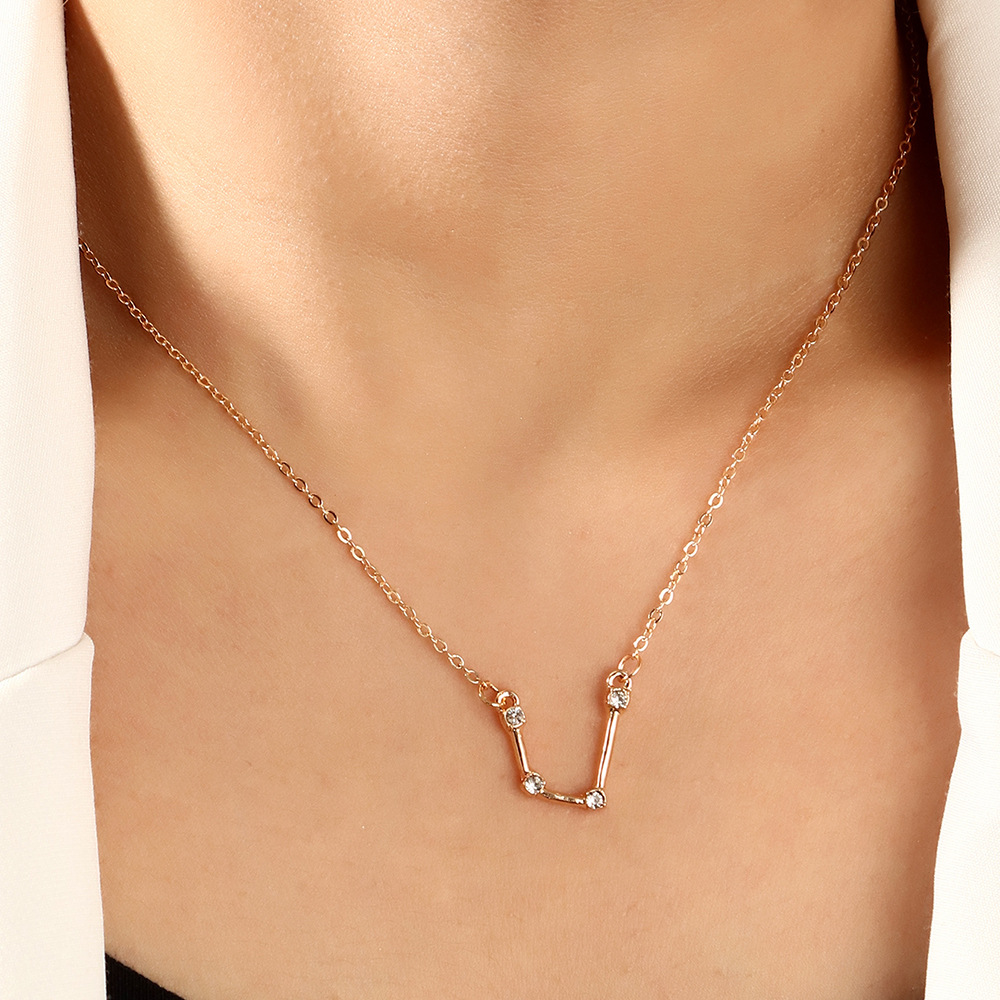 12 Twelve Constellation Diamond Necklace Brown Card Rhinestone Clavicle Chain