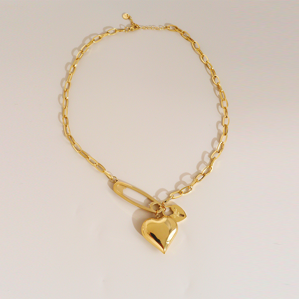 Women Sweet Heart Shape Stainless Steel Necklace Plating Stainless Steel Necklaces_colorza_2