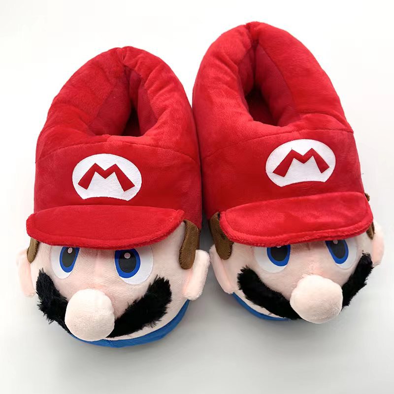 Cute Cartoon New Slippers Mario Winter Cotton Shoes Couple Home Creative Bag with Warm Platform Cotton Shoes
