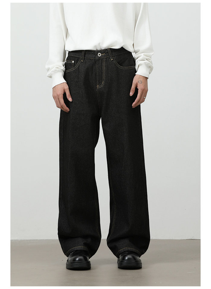 Quần jean denim nam dáng rộng ống thẳng Mỹ — Denim đen, màu xanh denim chi tiết 12