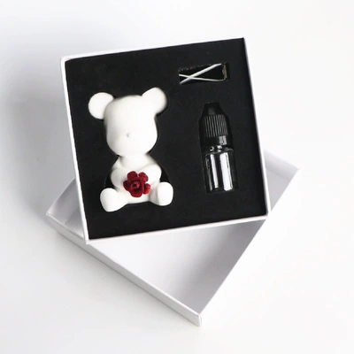 Hot-Selling Export Product: Little Bear Red Flower Women's Car Perfume Aroma Diffuser Gypsum Car Air Vent Clip for Interior (Car Perfume Aromatherapy) - product-5ml-essential-oil-white-gift-box-coco