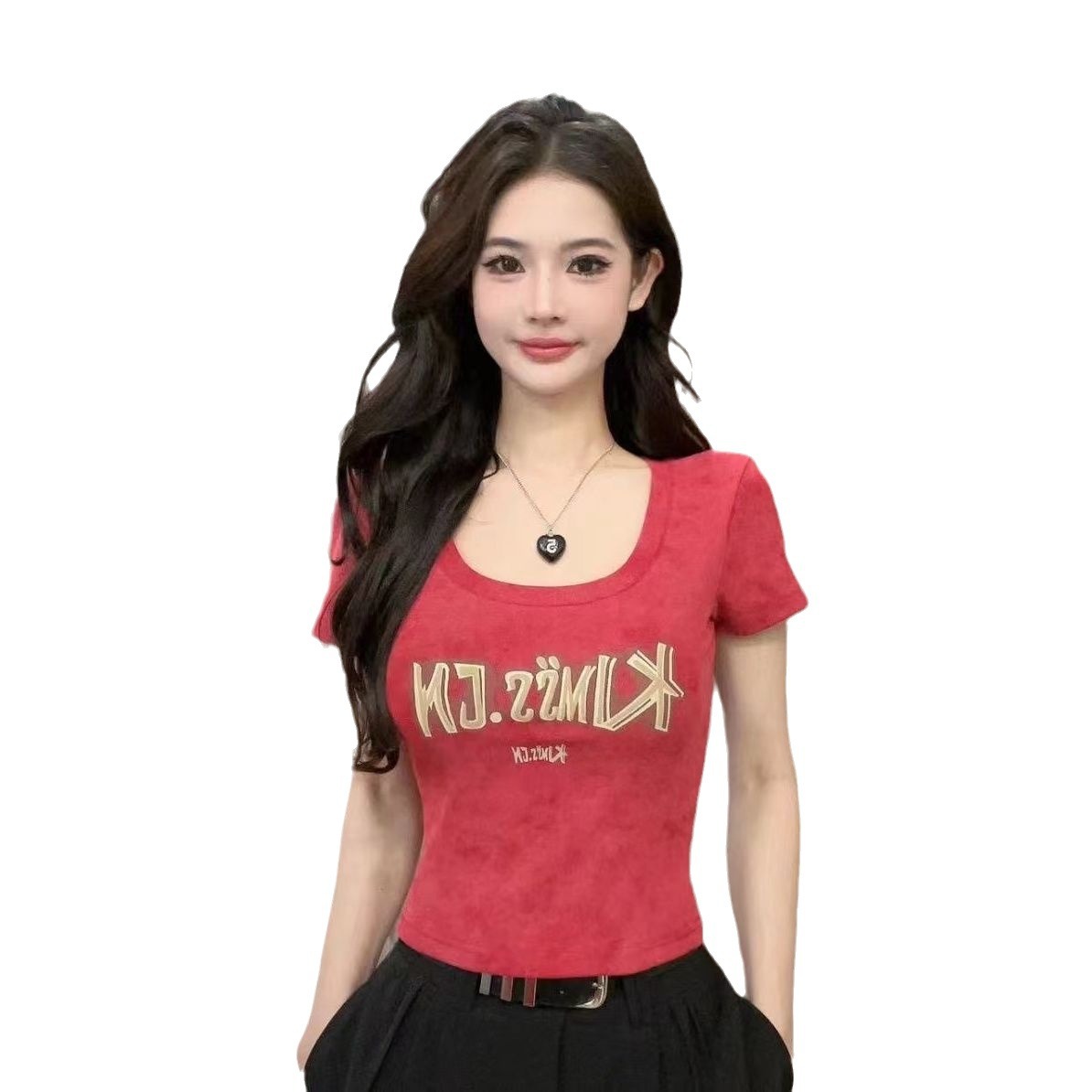 Camiseta de manga corta con estampado de tie-dye para mujer de talla grande para mujer 2024 verano nuevo estilo sentido de diseño delgado y delgado top de todo fósforo image 6