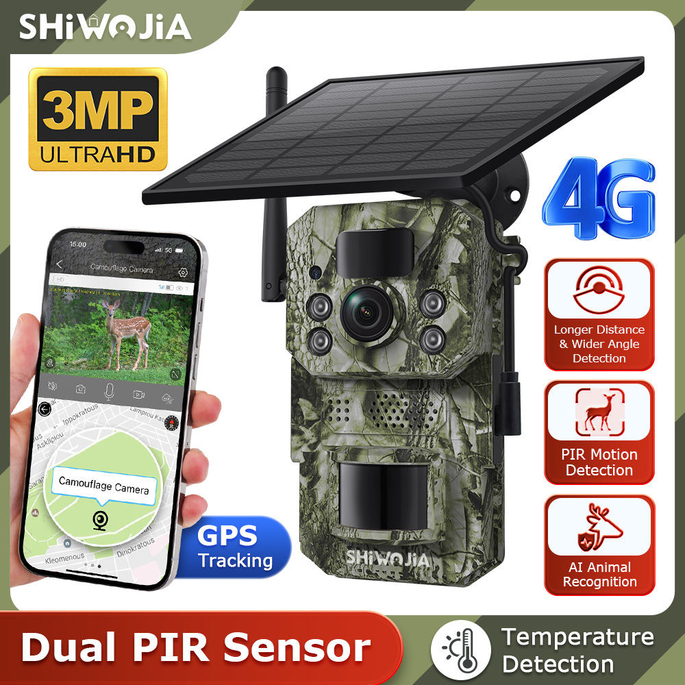 Solar 4g Hunting Camera Gps Positioning Black Light Animal Identification 2Pir Surveillance Waterproof Camouflage Camera