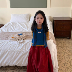 童背心2025秋女童贴标小背心两件套儿童纯色休闲打底衫末小蒙