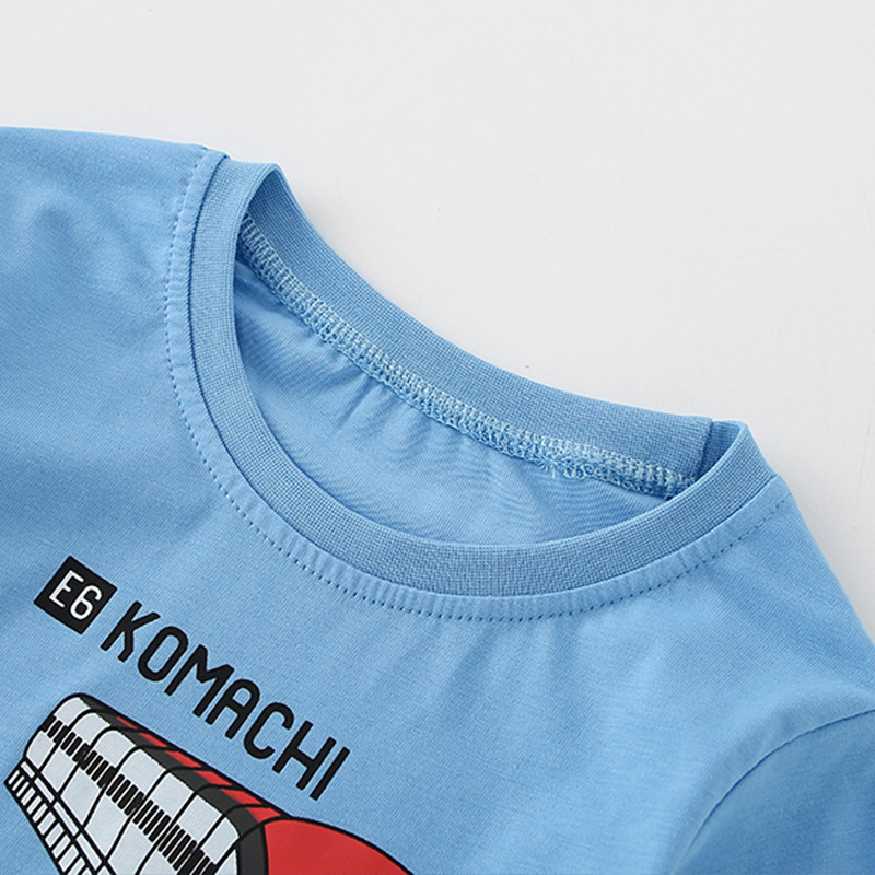Nueva camiseta para niños de manga larga de algodón de primavera y otoño patrón de tren de dibujos animados bebé camisa para niños cuello redondo ropa para niños europeos y americanos