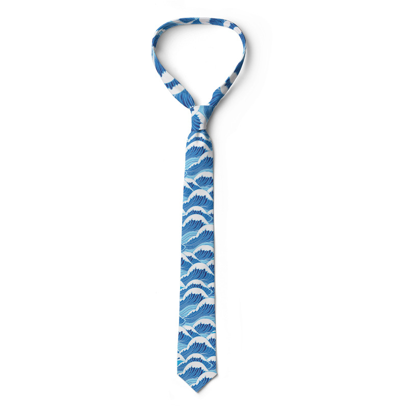 Cravatta con motivo artistico in poliestere con nastro Kanagawa Wave da 8 cm di larghezza_voghion.com