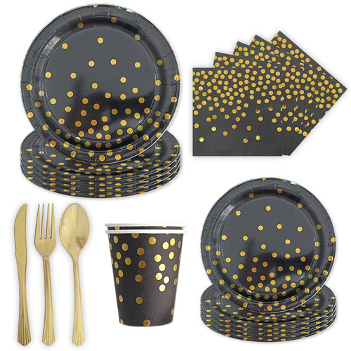 Scattered dot black gradient hot stamping paper plate party supplies disposable hot stamping paper plate paper cup tissue tableware