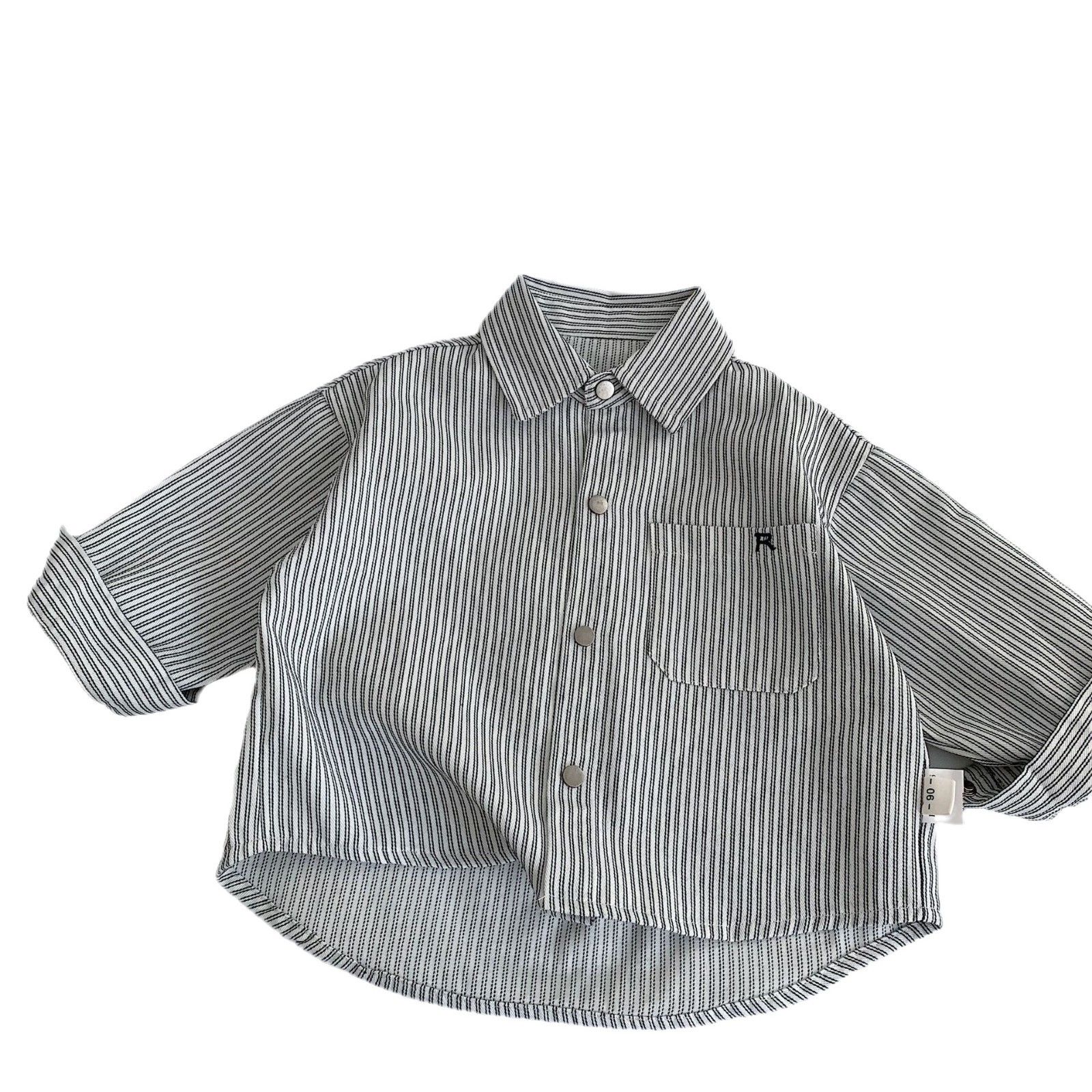 Mai Bao ropa infantil camisa infantil 2025 otoño nuevo modelo coreano para bebés varías camisa de manga larga a rayas verticales