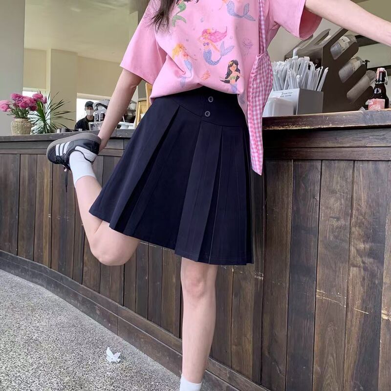 设计扣2025气质半身裙a穿春秋中裙款女感外显瘦字高腰百褶裙单排|undefined