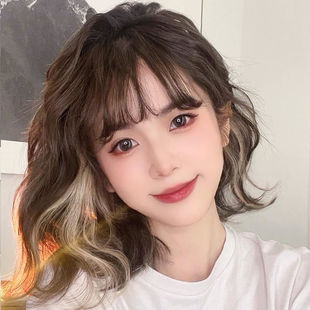 Coney Wig Short Hair Women's Summer Full Head Cover Natural Highlight Wipe Wool Roll Suitable for Round Face Hairstyle Wig Cover