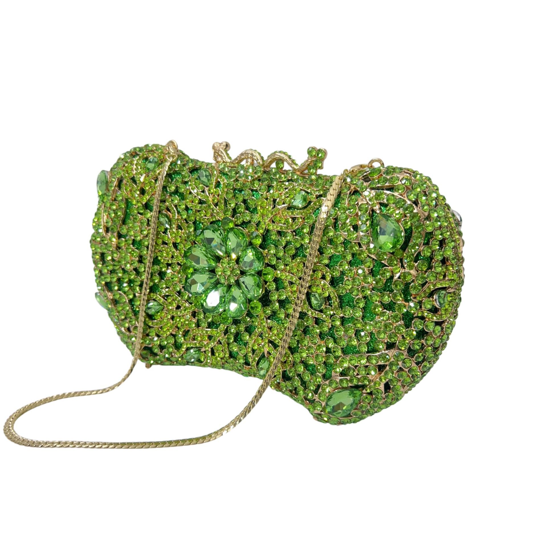 Túi clutch dạ hội nữ đính đá kim loại rỗng cầm tay — Màu xanh hoa quả, Cá tính đặt làm chi tiết 2