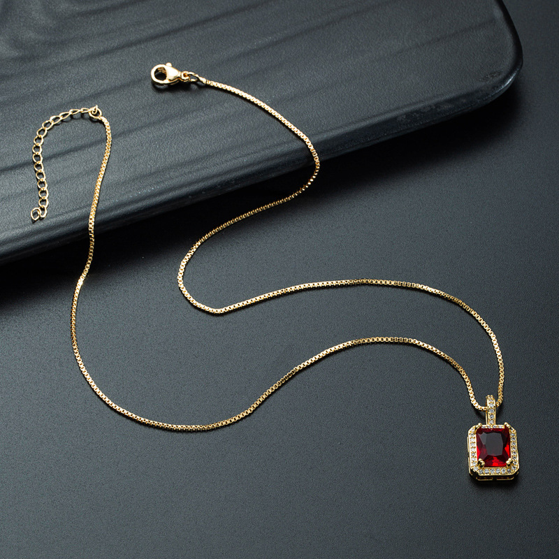 Nihaojewelry wholesale jewelry creative square multicolor gemstone copper zircon pendent necklacepicture9