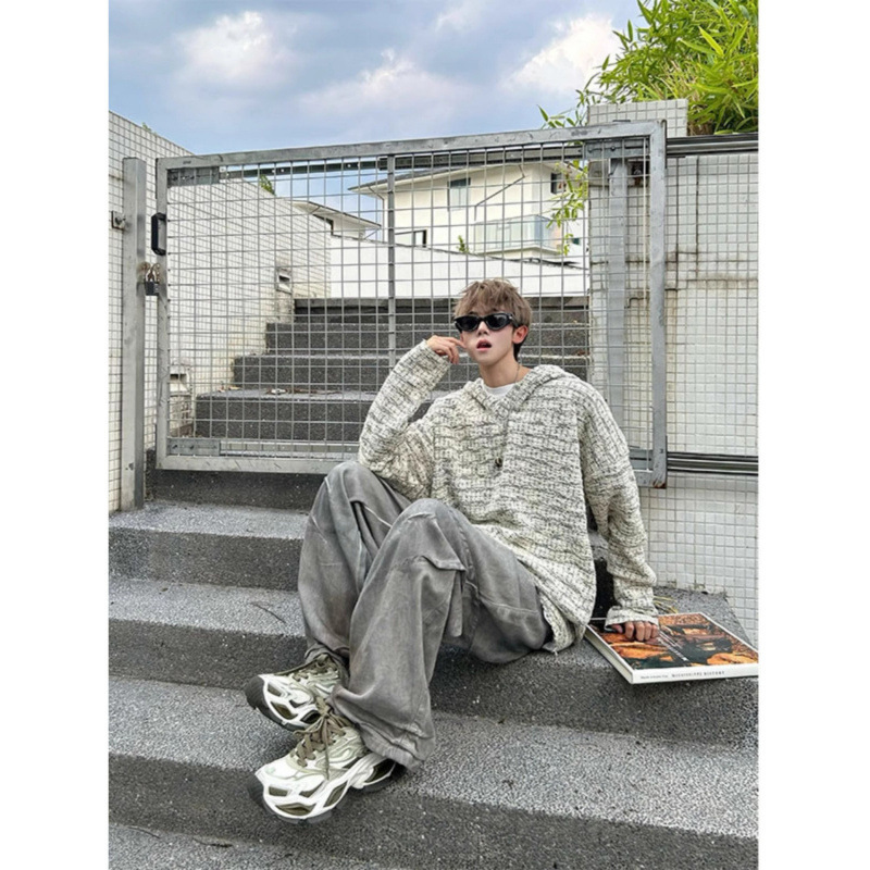 破坏小香风连帽卫衣男春秋款设计感美式重磅休闲订货青春潮流|undefined