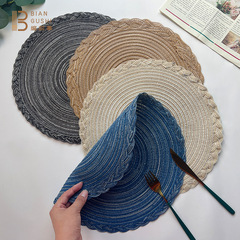 北歐風圓形棉紗餐墊簡約家居編織西餐墊花邊防燙隔熱墊日用桌杯墊