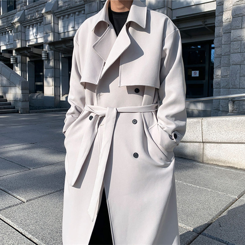 Men's Mid-Length Trench Coat, Korean Style, Loose and Trendy, New Autumn and Winter Men's Casual Over-The-Knee Coat, in Stock Men's Mid-Length Trench Coat, Korean Style, Loose and Trendy, New Autumn and Winter Men's Casual Over-The-Knee Coat, in Stock