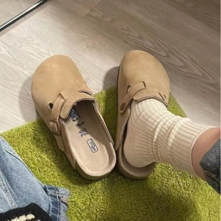 [in stock] Birkenth Shoes Women's Internet-famous Thick-soled Elevated Bokenth Baotou Half Slippers Spring and Autumn Slip-on Shoes