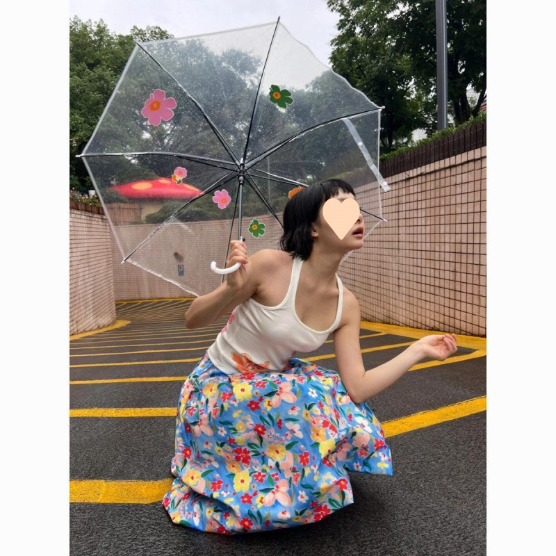女性用デザインプリントふわふわ花のつぼみスカート、女性用の新しいスタイルのカジュアルニッチ花柄プリントスカート|undefined