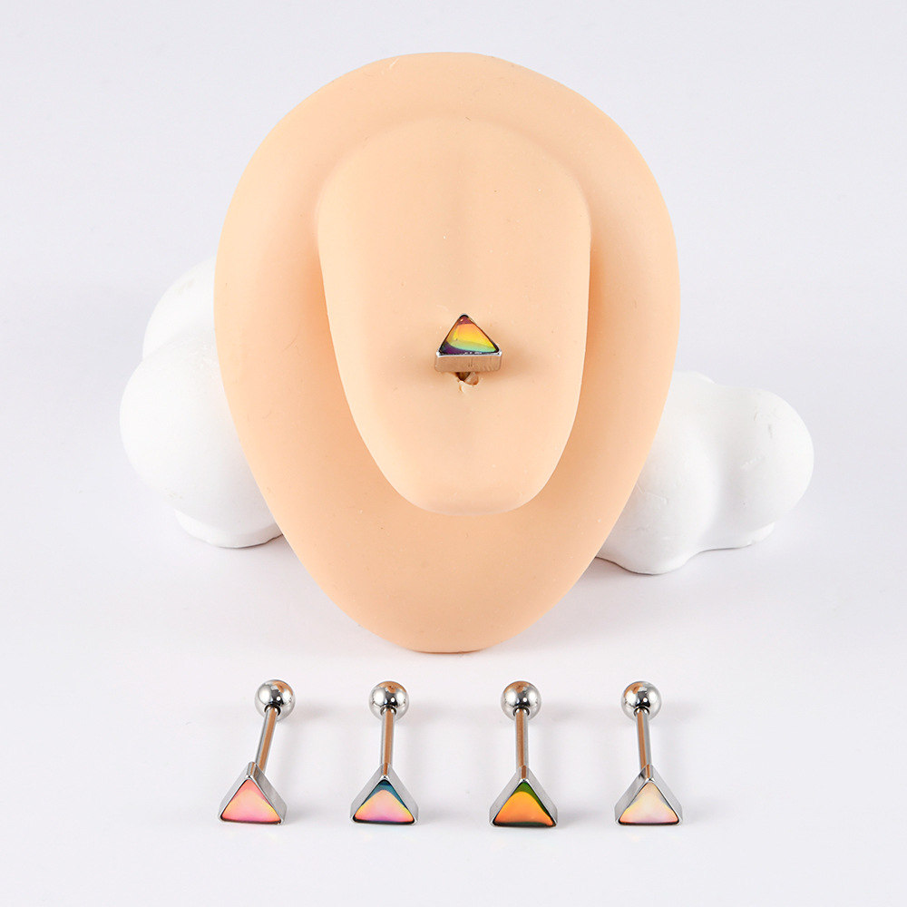 1 Piece 304 Stainless Steel Hip-Hop Cool Style Triangle Geometric Water Droplets Enamel Tongue Rings display picture 5