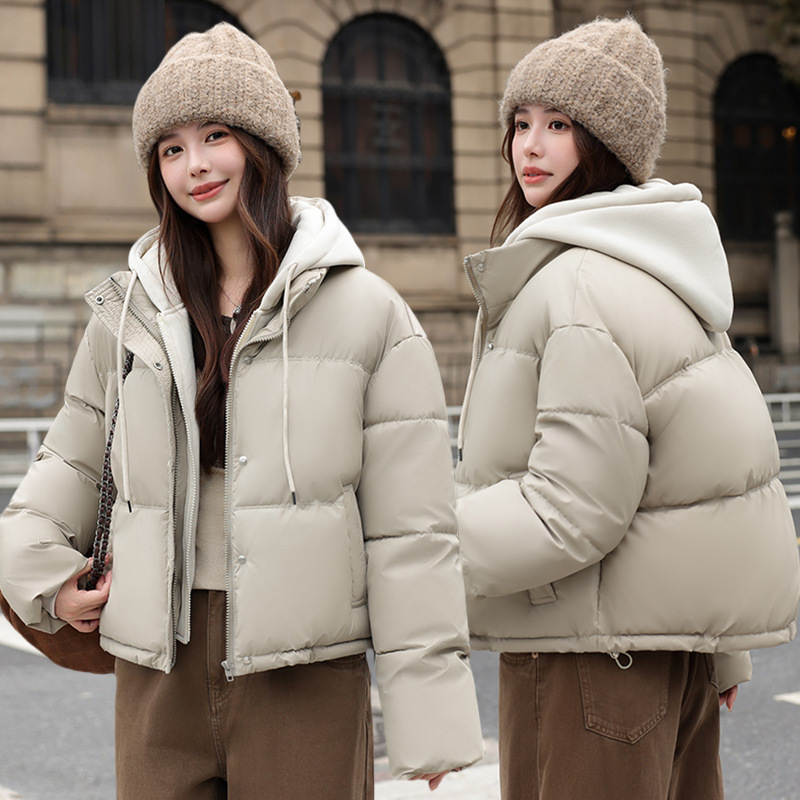 女性のための綿の服 2025 新しい韓国スタイルの冬厚いパン服韓国スタイルの対照的な色のフード付き綿の服学生ジャケットトレンディな|undefined