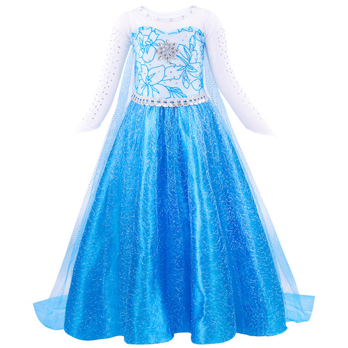 2024 Christmas Children's Clothing Frozen Princess Elsa Dress for Girls Long-Sleeve Dress