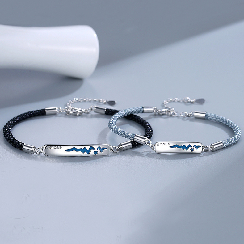 Couple Bracelet Bracelet Male Girlfriend Long-distance Love Memorial Gift Heartbeat Couple's Hand Rope 2024 New