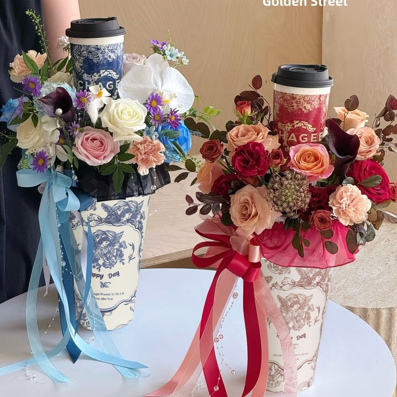 冰淇淋甜筒定型片鲜花玫瑰花束包花神器咖啡奶茶杯套件保护纸资材|undefined