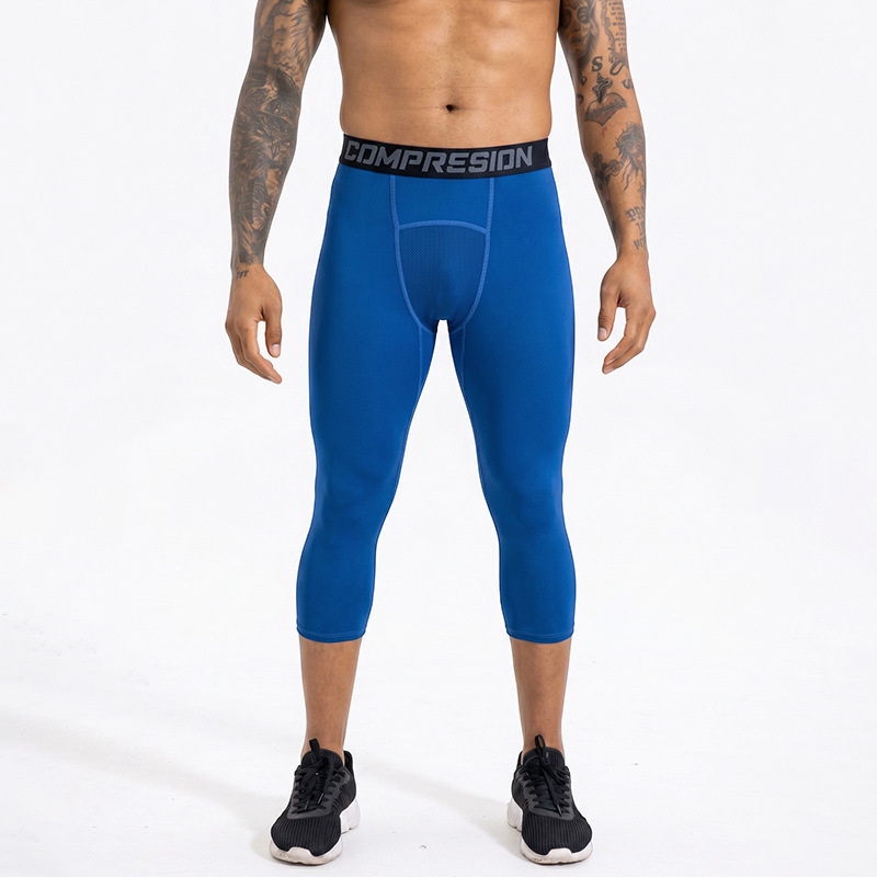 Pantalones deportivos negros transfronterizos para hombres pantalones de compresión de baloncesto elásticos rápidos de yoga entrenamiento de acondicionamiento físico de verano