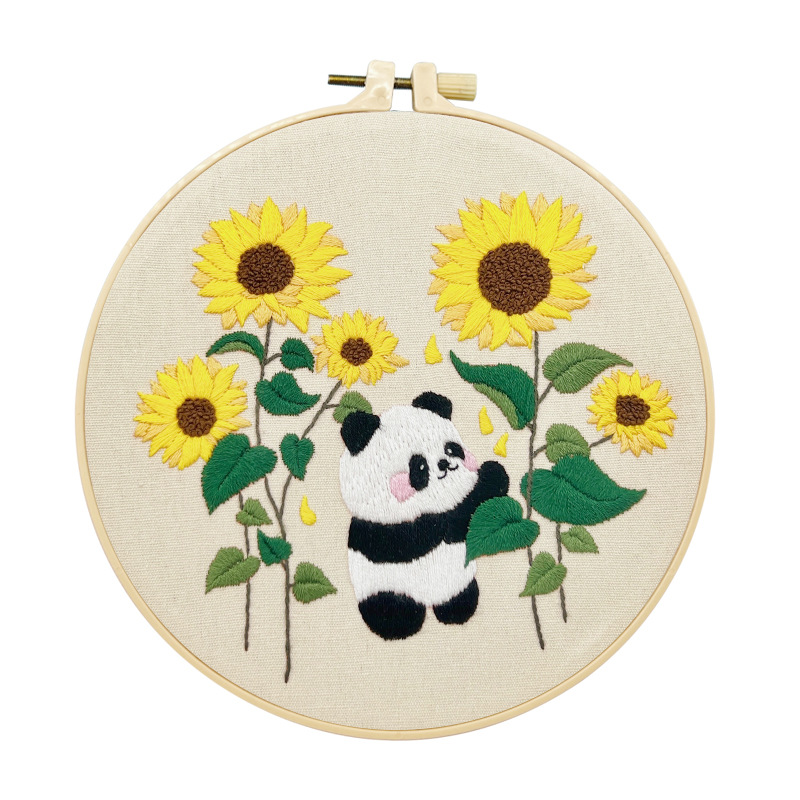 Flor Bush panda pequeño conjunto bordado diy material de mano bolsa de dibujos animados aguja animal paquete de bordado hierba de cuatro piezas
