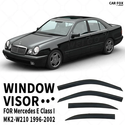 visor, Rain shield - standard-packing-without-logo-mercedes-benz-e-class-short-wheelbase-mk2-w210-1996-2002-acrylic-windshield-rain-guards-no-bright-trim