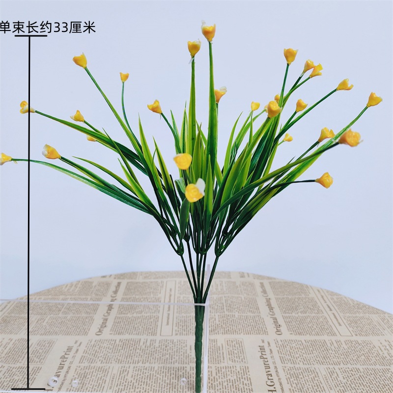 Flores de plástico falsas de una sola flor yucari hierba de agua decoración cercas de flores llenas de estrellas pequeñas flores de flores de simulación de flores verdes rosas