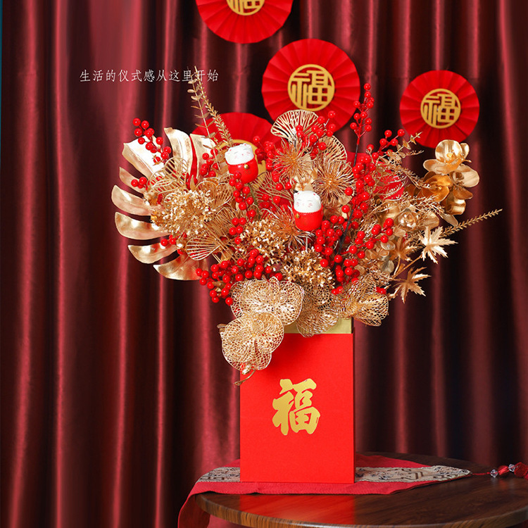 新年福桶年宵插花装饰抱抱桶红色礼品桶春节鲜花包装桶元宝桶-阿里巴巴