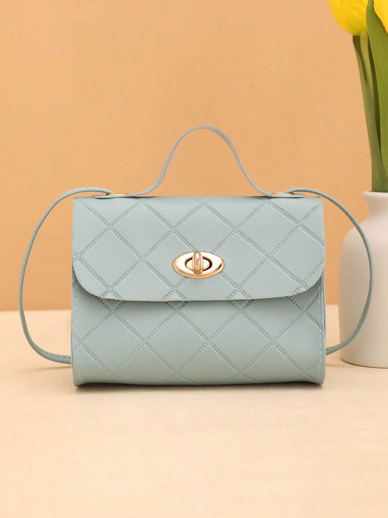 Одно плечо стеганная сумка‑handbag, модный ручной кроссбоди, лёгкая 0,082 кг, с поворотной застёжкой