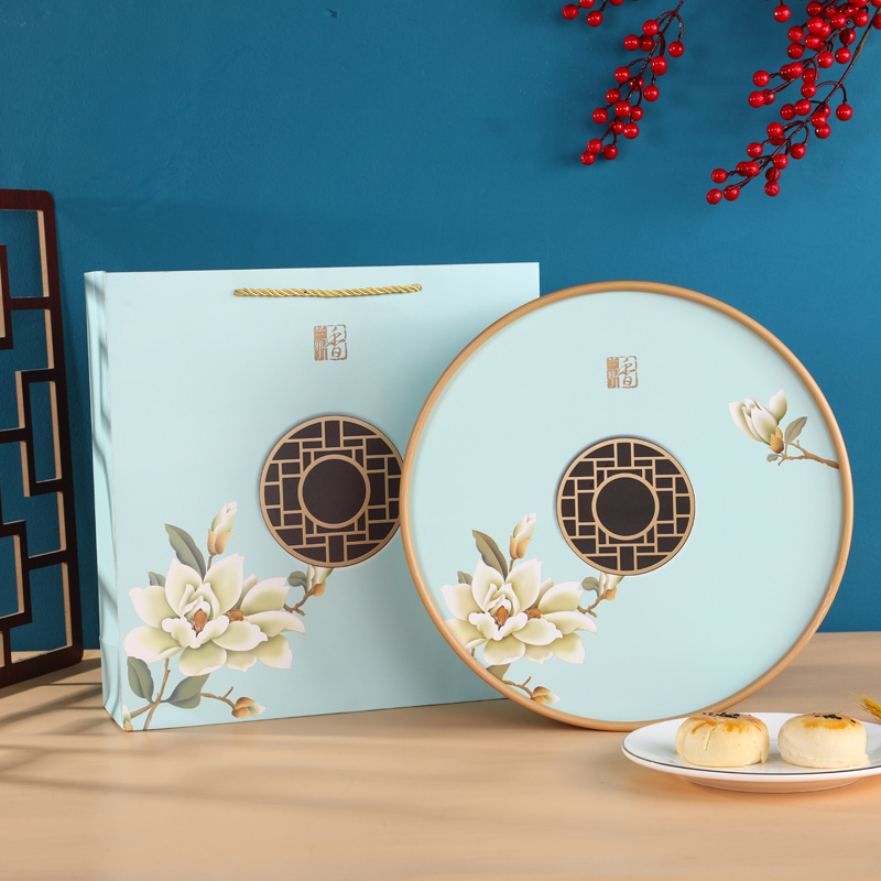 七星伴月月饼礼盒空盒手提盒8粒装圆形硬盒中秋月饼包装盒子批发