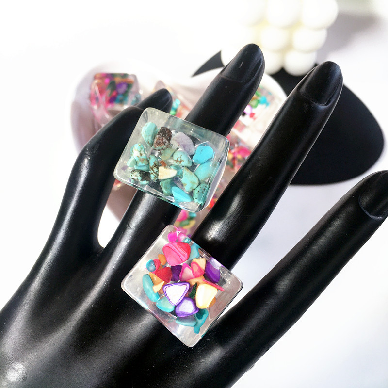 Korean Style Geometric Colorful Inlaid Resin Acrylic Ring Wholesale