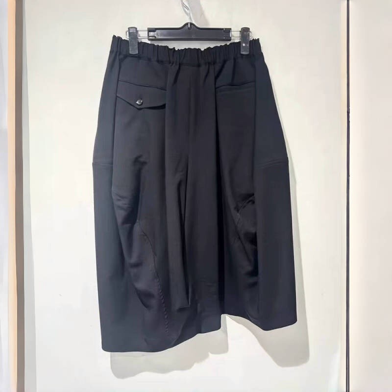 CDG KZYU 2025春夏新款日系宽松黑色休闲裤松紧腰直筒裤子女款潮|undefined