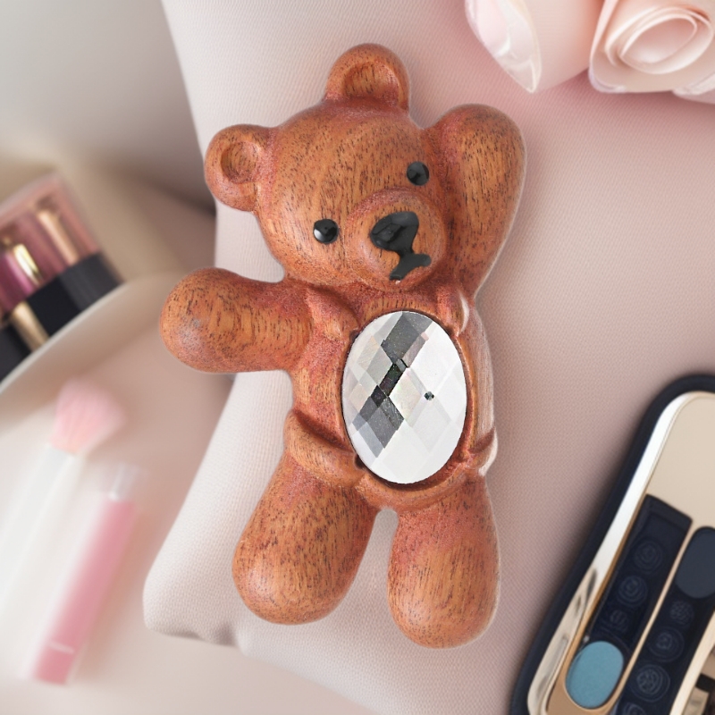 Autumn and Winter New Cute Natural Sandalwood beckoning Bear Biscuit Gem High-value Rhinestone Braided Hairpin Headwear