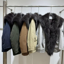 欧货进口狐狸毛拼接白鹅绒羽绒服皮草外套大翻领洋气小众派克服女