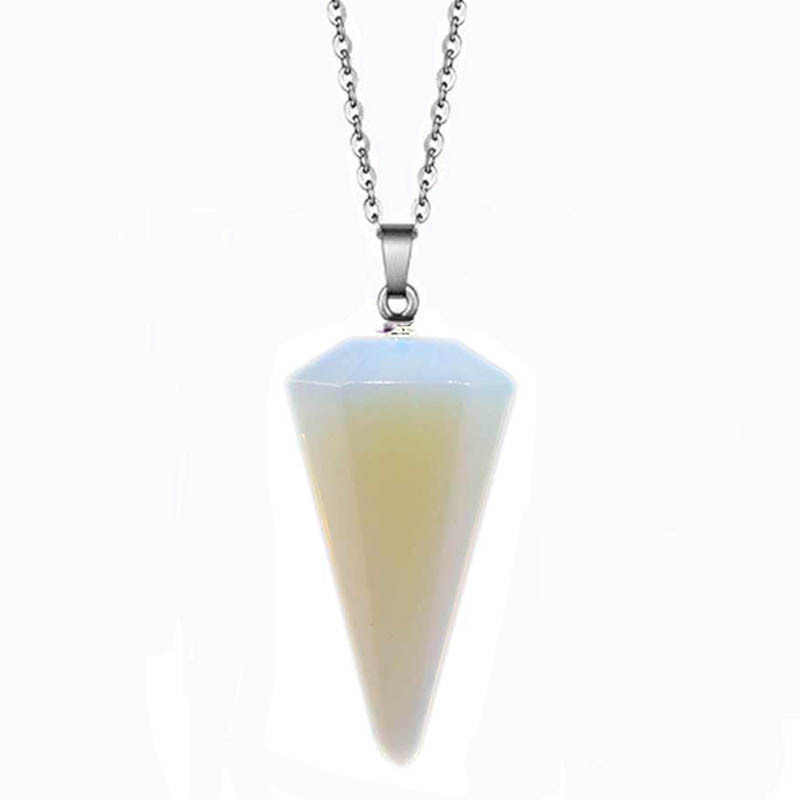Fashion Hexagonal Cone Natural Crystal Stone Polishing Pendant Necklace 1 Piece