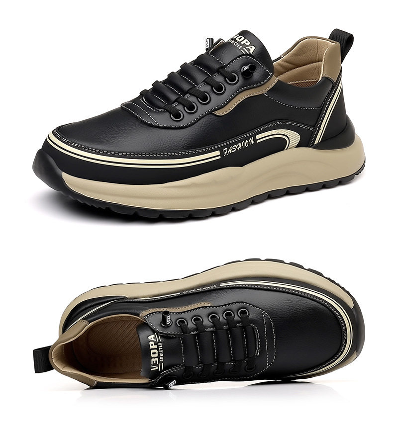Giày thể thao nam sneaker cổ thấp đế dày gót 3–5 cm, mũi tròn, dây buộc, phối màu trắng đen kaki — H6892 màu kaki, H6892 màu trắng, H6892 màu đen chi tiết 25
