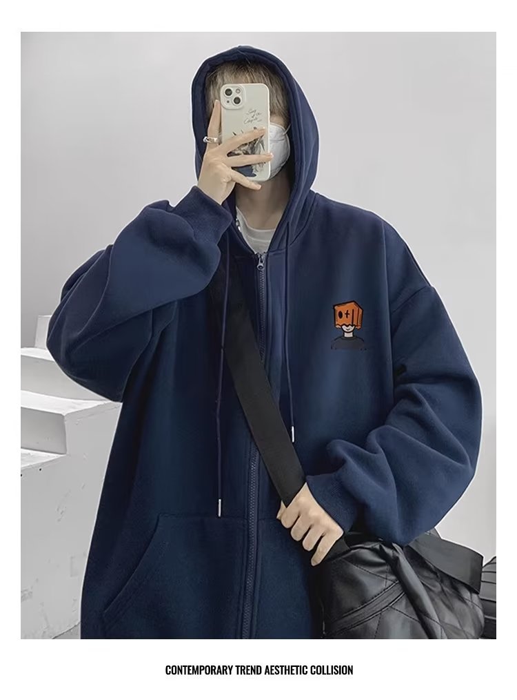 1 Cardigan Felpa Inverno 2023 Nuova Giacca Primaverile Uomo Felpa con Cappuccio in Pile Cappotto Autunnale_voghion.com