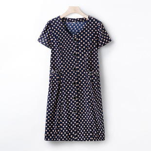 Summer Dress for Middle-Aged and Elderly Mothers Aged 50 to 60, Fashionable Loose-Fitting Tummy-Concealing Slimming Plus-Size Mid-Length Dress