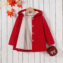 EW外贸童装 中小童新品女童秋冬款纯色加绒连帽单排扣外套WT724-F