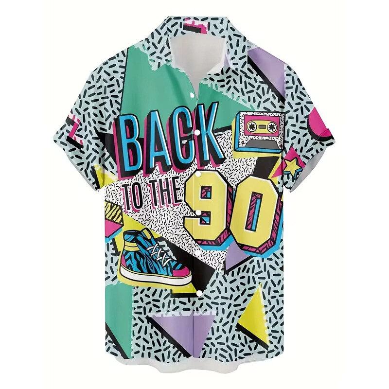 Vintage 80S and 90S Hawaiian Shirt Men's Clothing Printed Fashion Outdoor Collar Summer Button-Up Shirt Vintage 80S and 90S Hawaiian Shirt Men's Clothing Printed Fashion Outdoor Collar Summer Button-Up Shirt