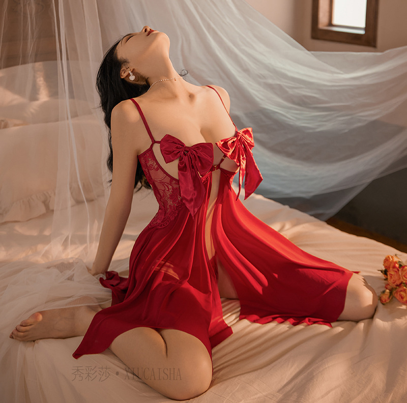Pink Mesh Babydoll Nightdress Set with Robe and Halter Top, One Size — detail image 14